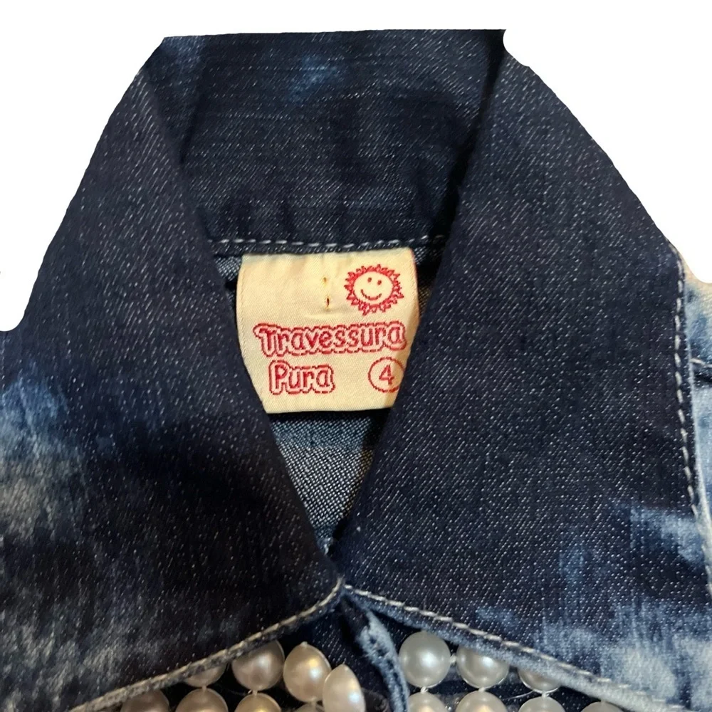 Kids Denim Jacket with Lace and Pearl Accents - Girls 4